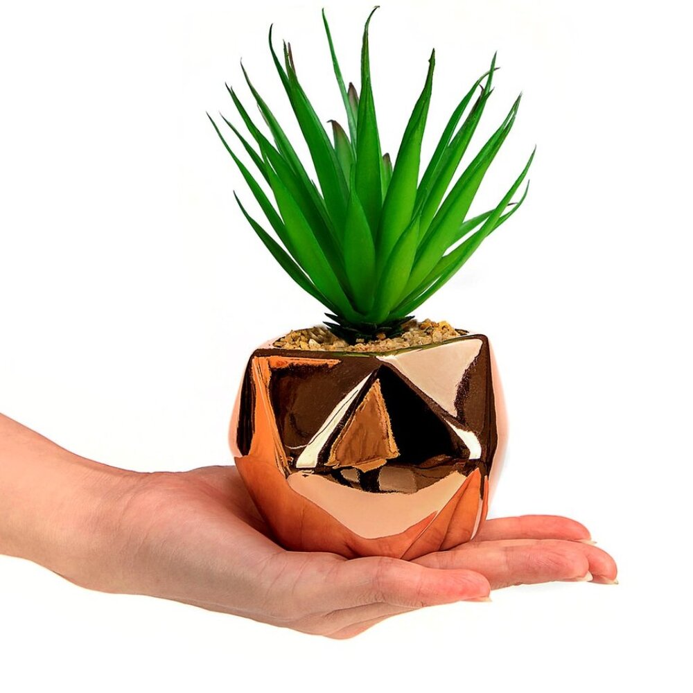 Set of 3 Artificial Succulent Plants in Geometric Rose Gold Pots